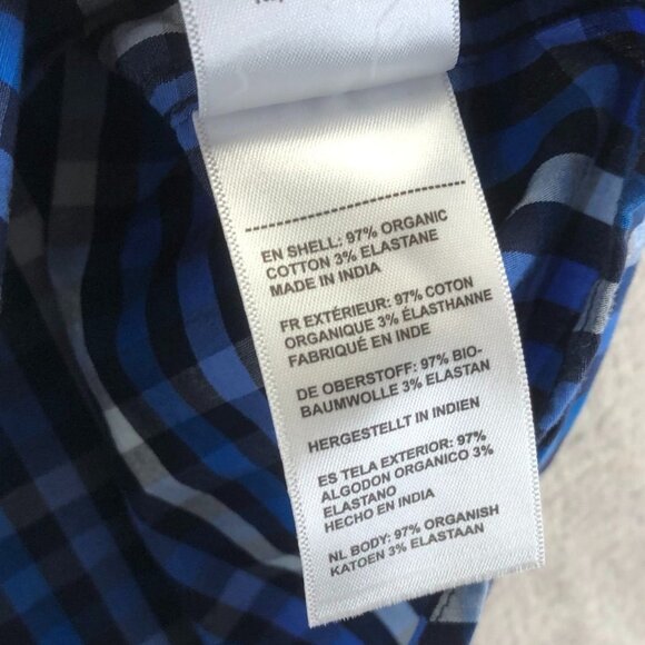 Untuckit Mens Shirt Large Short Sleeve Dark Blue Check Button Up Classic Casual - Picture 8 of 11